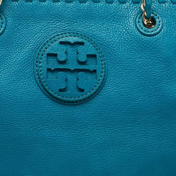 Pre Owned Tory Burch Green Leather  Whipstitch Marion Tote