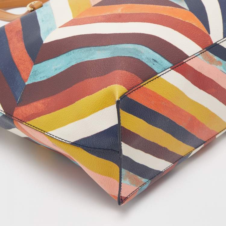 Pre Owned Tory Burch Multicolor Diamond Stripe Coated Canvas and Leather Kerrington Tote