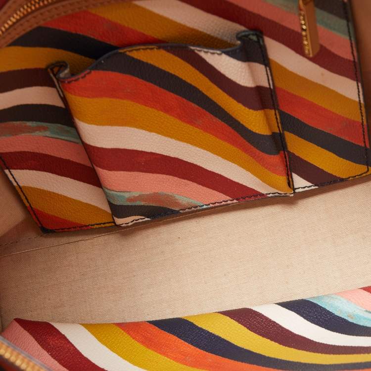 Pre Owned Tory Burch Multicolor Diamond Stripe Coated Canvas and Leather Kerrington Tote