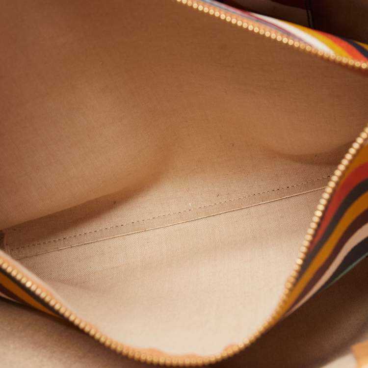 Pre Owned Tory Burch Multicolor Diamond Stripe Coated Canvas and Leather Kerrington Tote