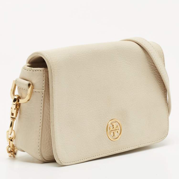 Pre Owned Tory Burch Off White Leather Robinson Flap Crossbody Bag