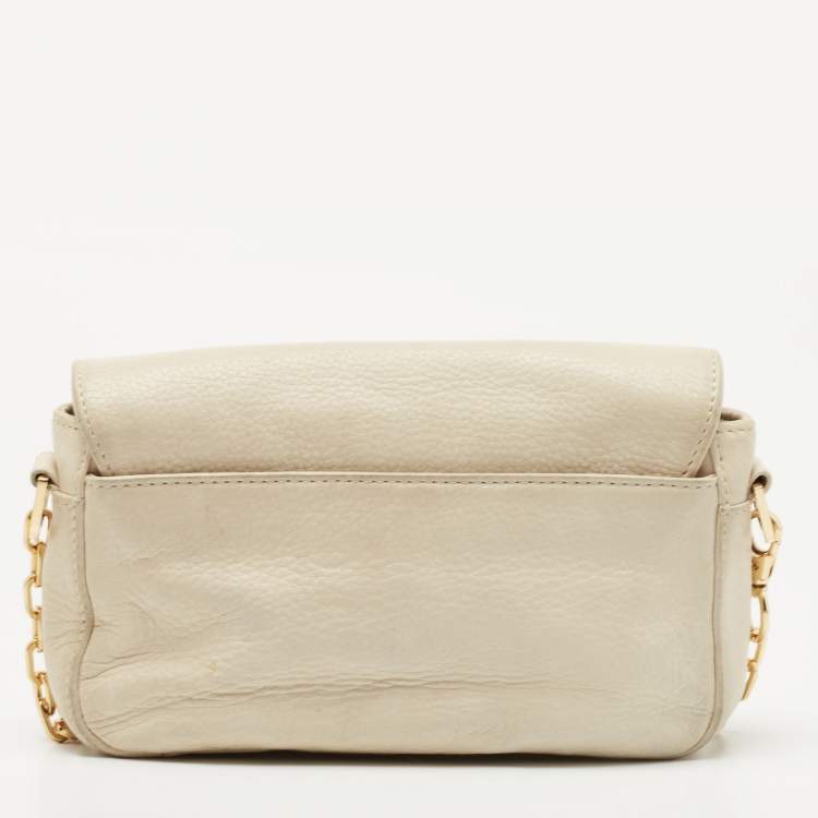 Pre Owned Tory Burch Off White Leather Robinson Flap Crossbody Bag