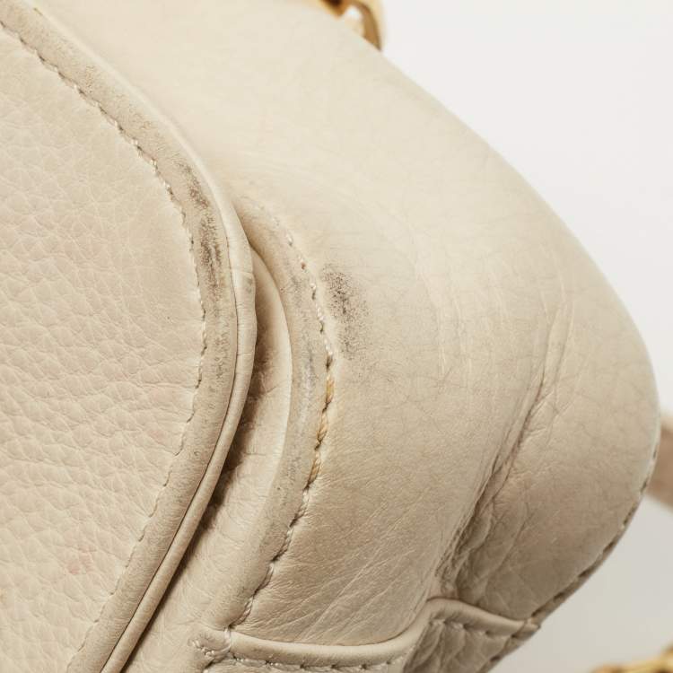 Pre Owned Tory Burch Off White Leather Robinson Flap Crossbody Bag