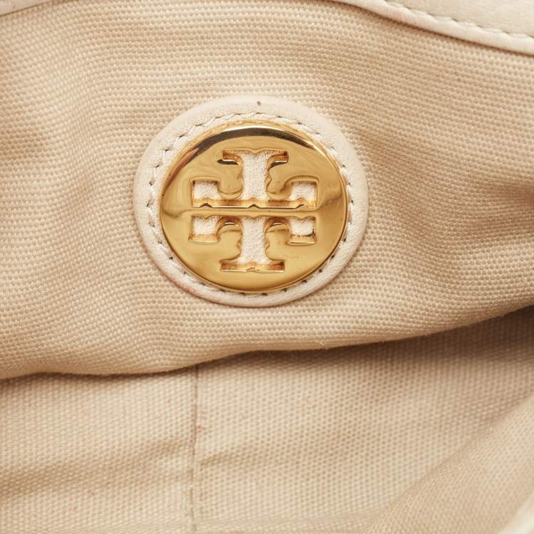 Pre Owned Tory Burch Off White Leather Robinson Flap Crossbody Bag