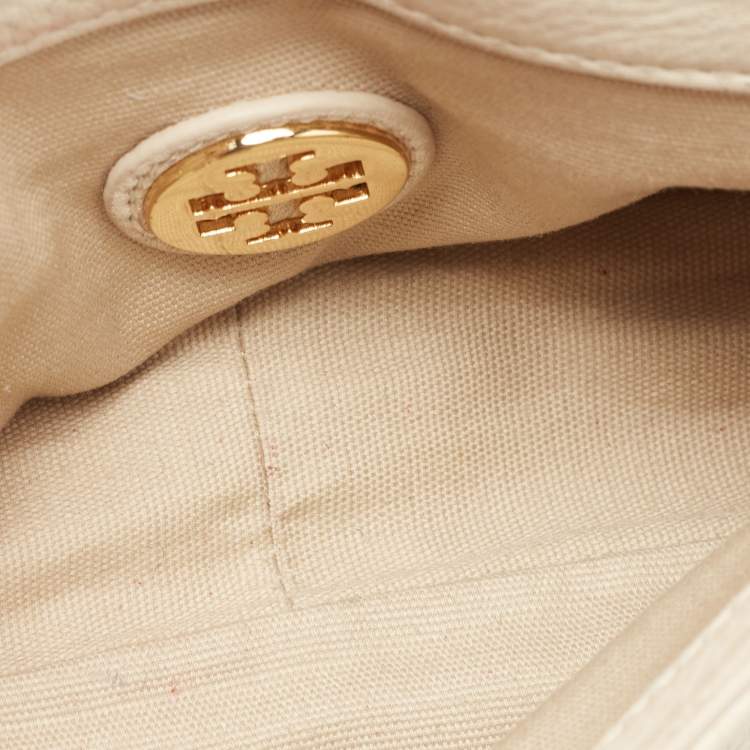 Pre Owned Tory Burch Off White Leather Robinson Flap Crossbody Bag