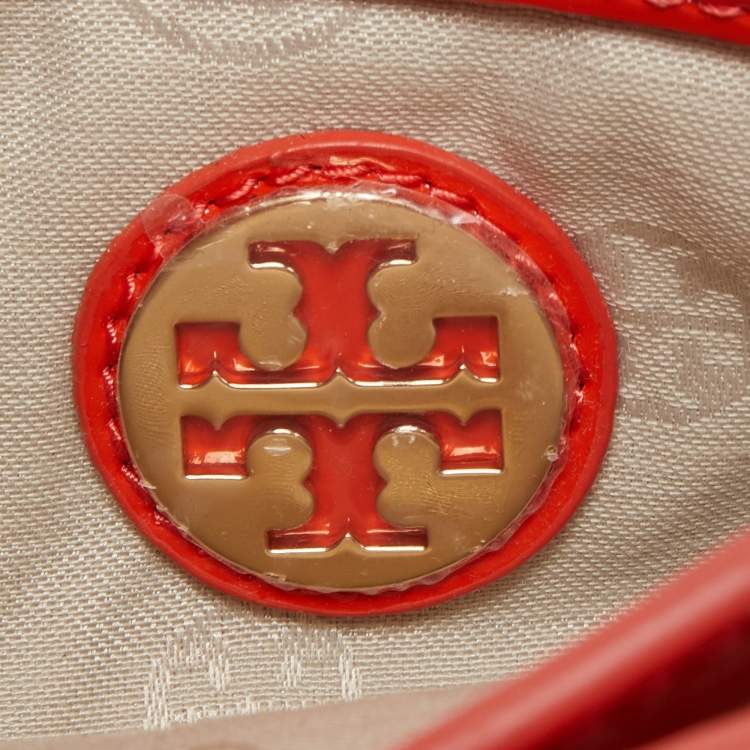 Pre Owned Tory Burch Orange Patent Leather Adalyn Crossbody Bag