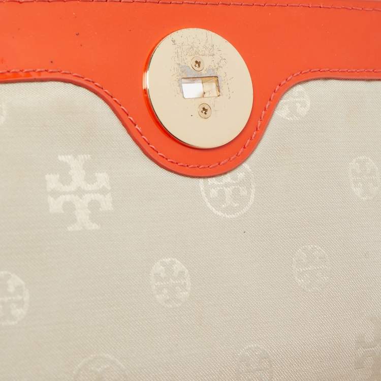 Pre Owned Tory Burch Orange Patent Leather Adalyn Crossbody Bag