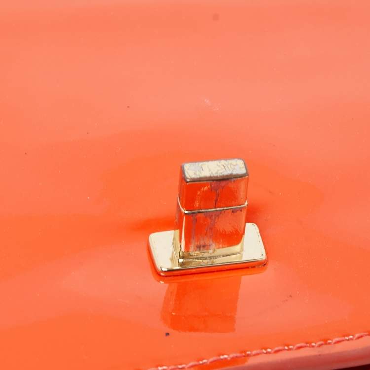 Pre Owned Tory Burch Orange Patent Leather Adalyn Crossbody Bag