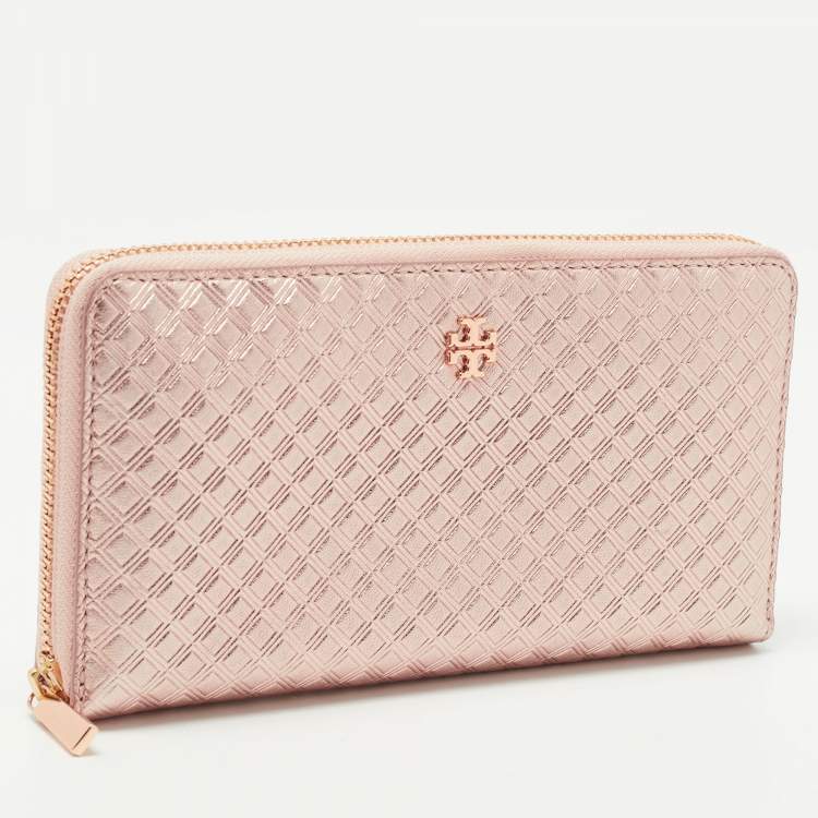 Pre Owned Tory Burch Rose Gold Diamond Quilted Leather Fleming Continental Wallet