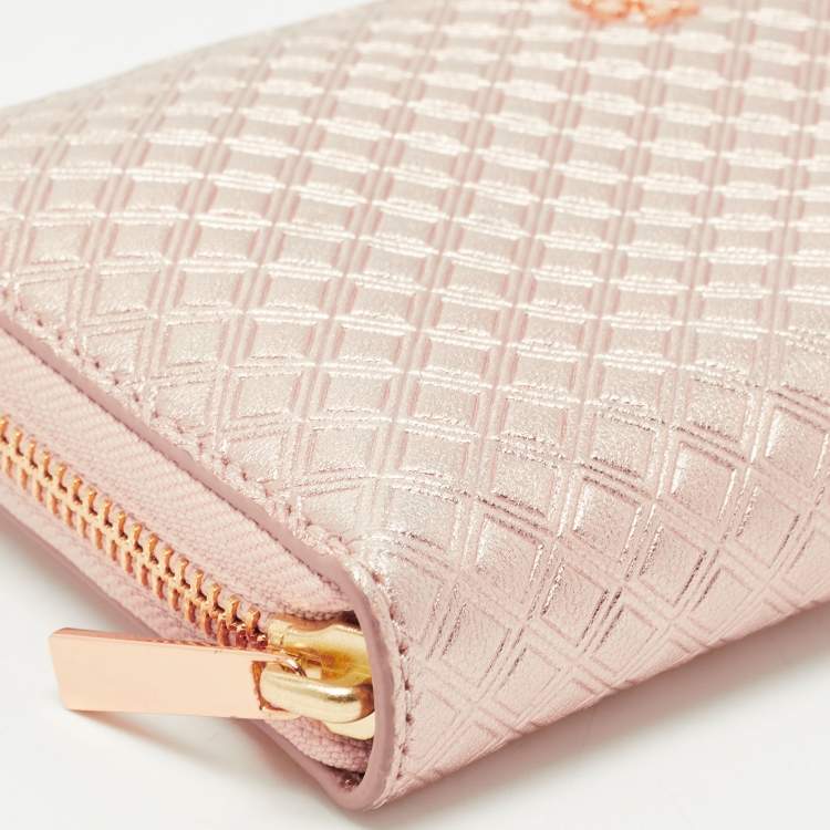 Pre Owned Tory Burch Rose Gold Diamond Quilted Leather Fleming Continental Wallet