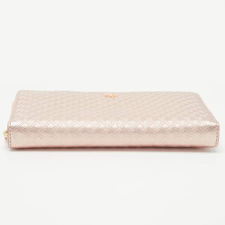 Pre Owned Tory Burch Rose Gold Diamond Quilted Leather Fleming Continental Wallet