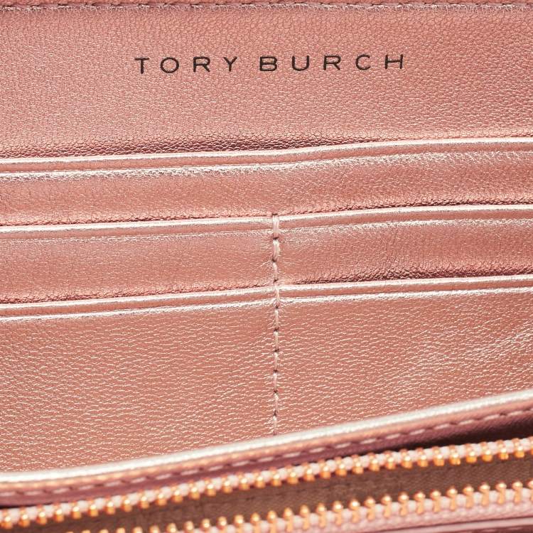 Pre Owned Tory Burch Rose Gold Diamond Quilted Leather Fleming Continental Wallet