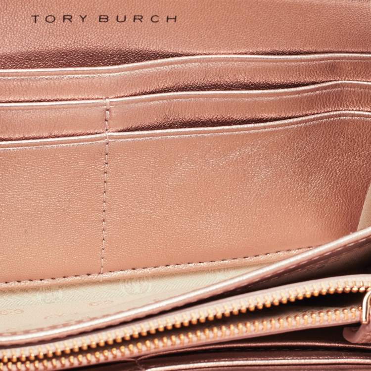 Pre Owned Tory Burch Rose Gold Diamond Quilted Leather Fleming Continental Wallet