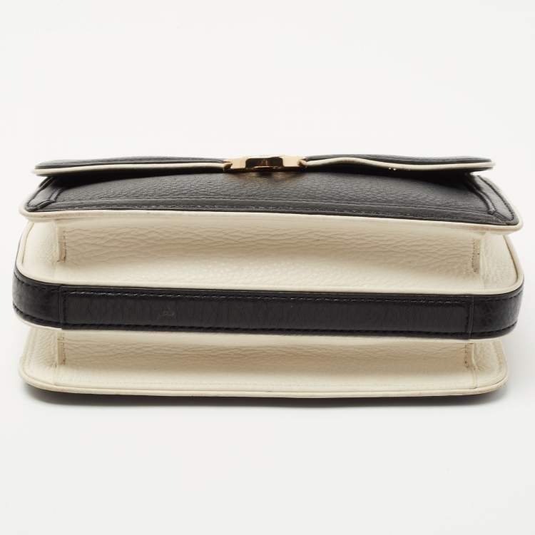 Pre Owned Tory Burch Black/Cream Leather Chelsea Shoulder Bag