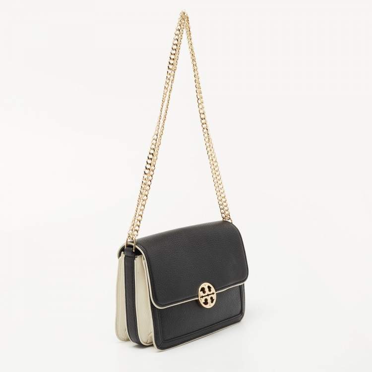 Pre Owned Tory Burch Black/Cream Leather Chelsea Shoulder Bag