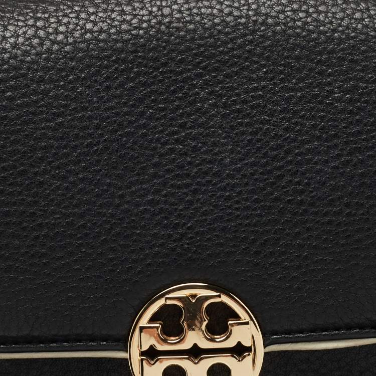 Pre Owned Tory Burch Black/Cream Leather Chelsea Shoulder Bag