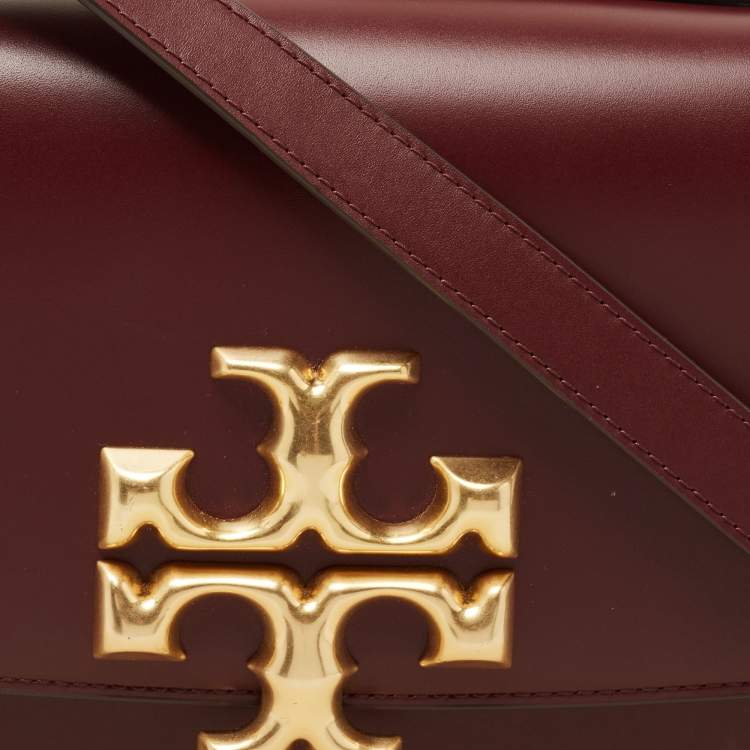 Pre Owned Tory Burch Burgundy Leather Eleanor Crossbody Bag