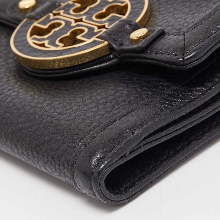 Pre Owned Tory Burch Black Leather Amanda Compact Wallet