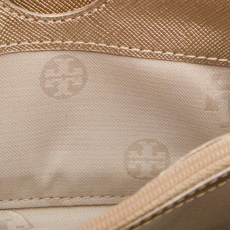 Pre Owned Tory Burch Gold Leather Zip Around Wristlet Wallet