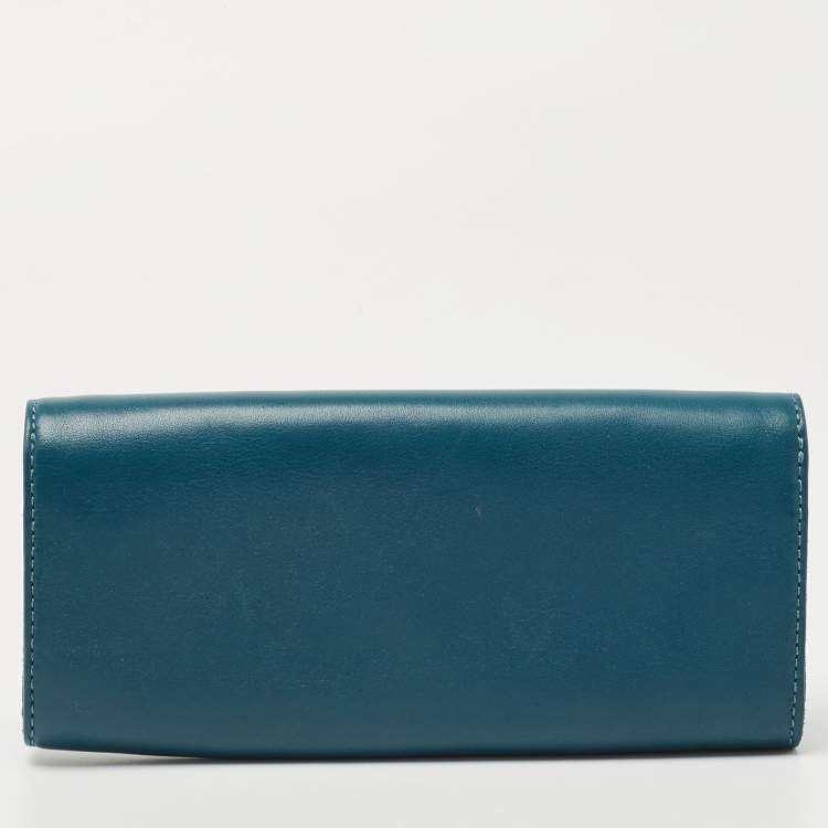 Pre Owned Tory Burch Teal Leather Envelope Flap Clutch