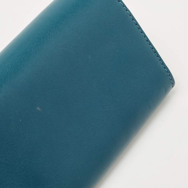 Pre Owned Tory Burch Teal Leather Envelope Flap Clutch