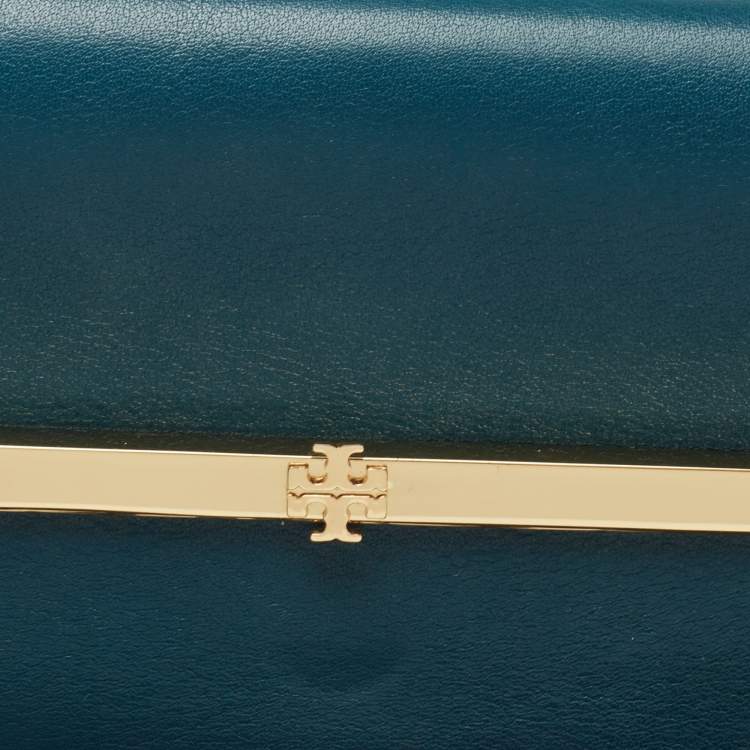 Pre Owned Tory Burch Teal Leather Envelope Flap Clutch