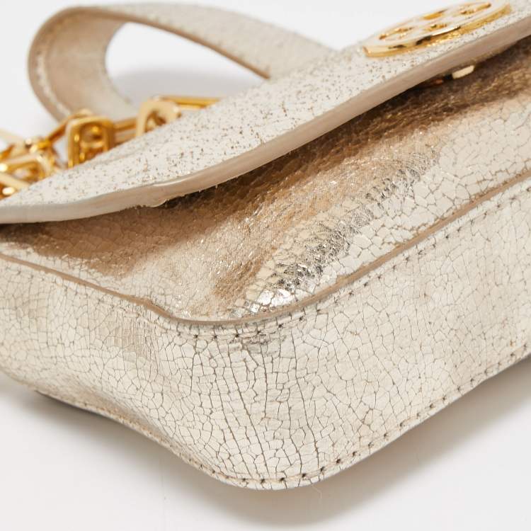 مملوكة مسبقًا Tory Burch Gold Crinkled Leather Chain Crossbody Bag 