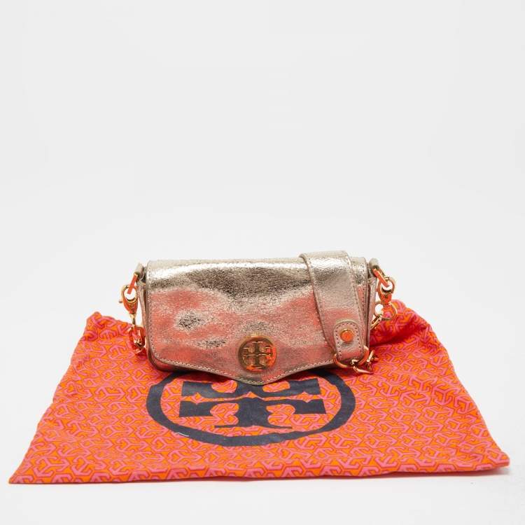 مملوكة مسبقًا Tory Burch Gold Crinkled Leather Chain Crossbody Bag 