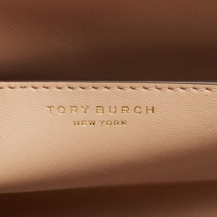 Pre Owned Tory Burch Beige Croc Embossed Leather Small Lee Radziwill Top Handle Bag