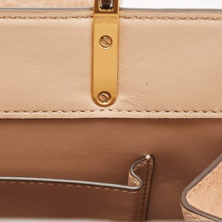Pre Owned Tory Burch Beige Croc Embossed Leather Small Lee Radziwill Top Handle Bag