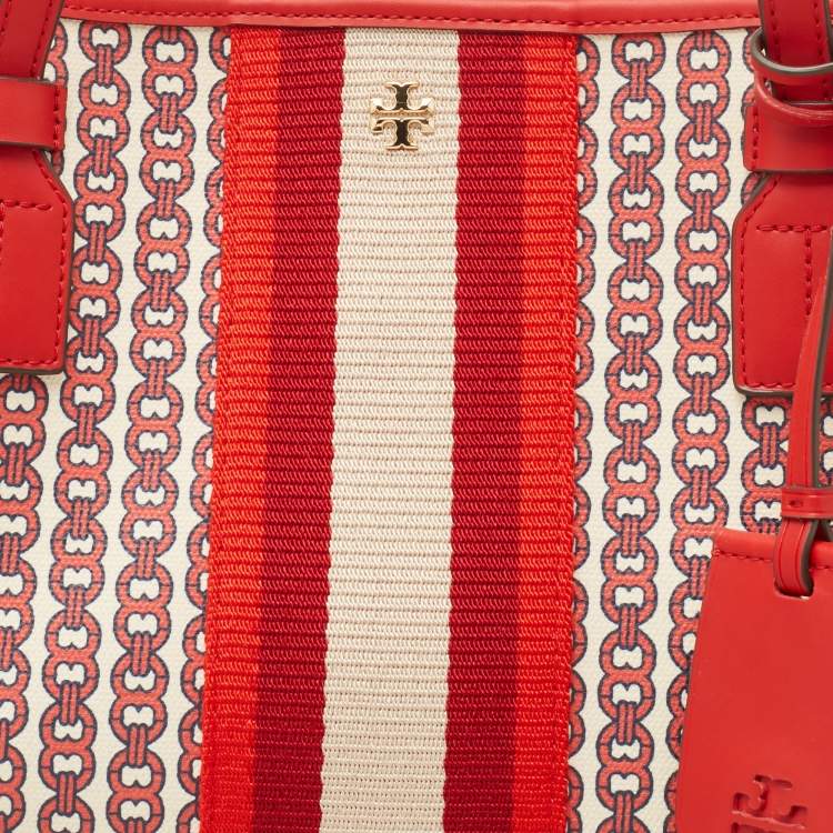 Pre Owned Tory Burch Red Coated Canvas Gemini Link Tote