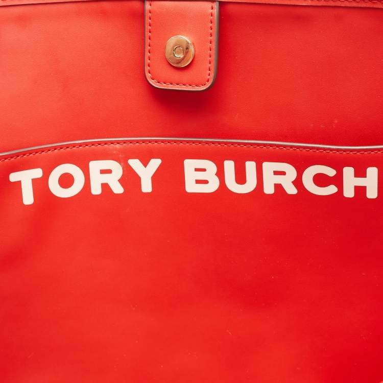 Pre Owned Tory Burch Red Coated Canvas Gemini Link Tote