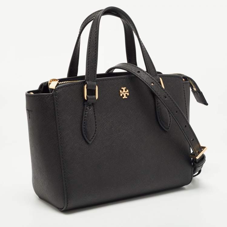 Pre Owned Tory Burch Black Saffiano Leather Mini Emerson Tote