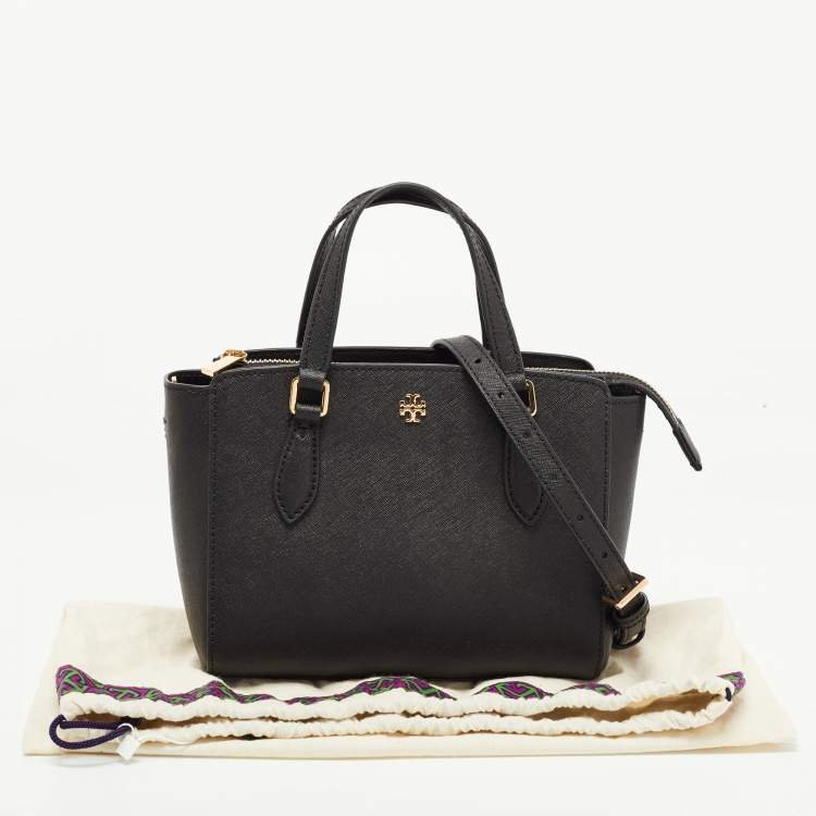 Pre Owned Tory Burch Black Saffiano Leather Mini Emerson Tote