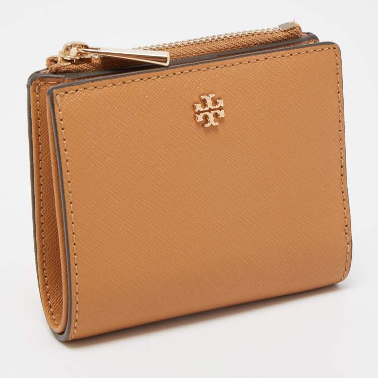 Pre Owned Tory Burch Tan Saffiano Leather Fleming Compact Wallet