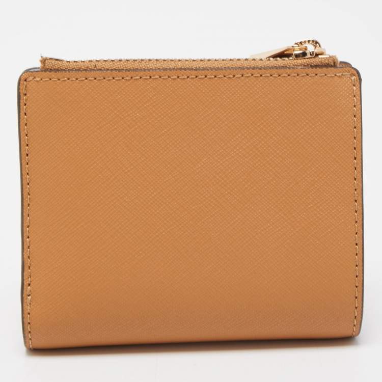 Pre Owned Tory Burch Tan Saffiano Leather Fleming Compact Wallet