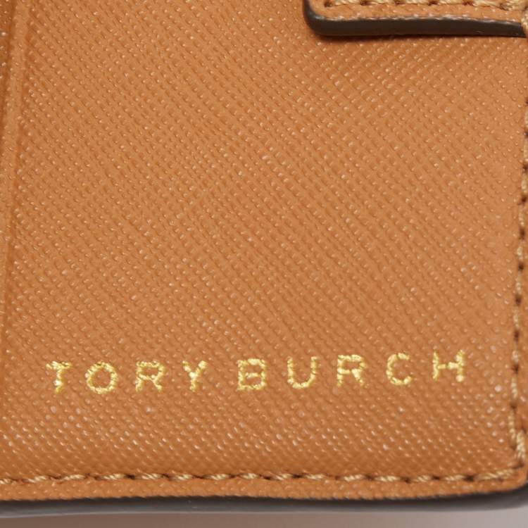 Pre Owned Tory Burch Tan Saffiano Leather Fleming Compact Wallet