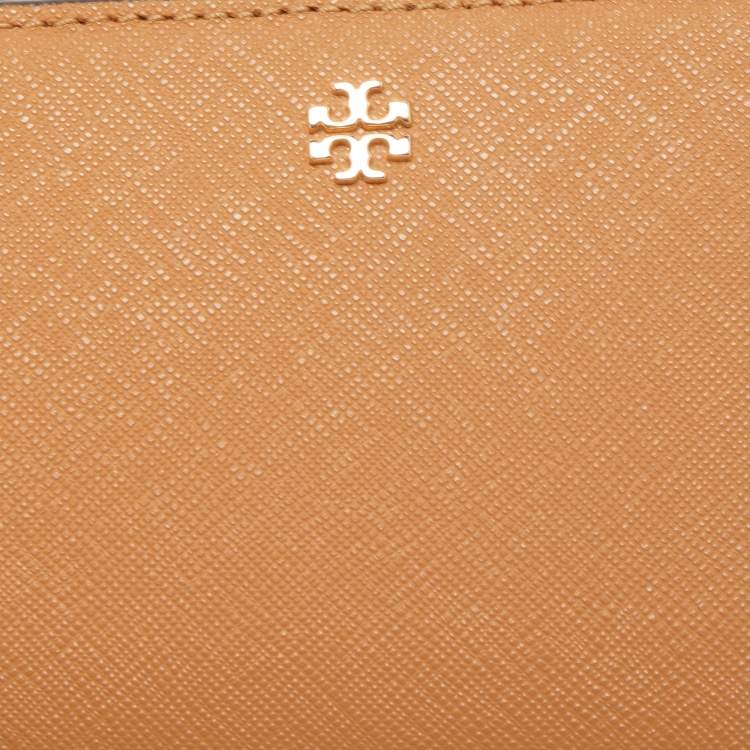 Pre Owned Tory Burch Tan Saffiano Leather Fleming Compact Wallet