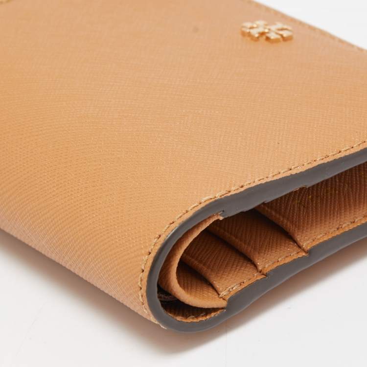 Pre Owned Tory Burch Tan Saffiano Leather Fleming Compact Wallet