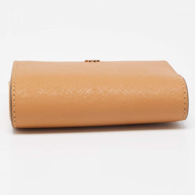 Pre Owned Tory Burch Tan Saffiano Leather Fleming Compact Wallet