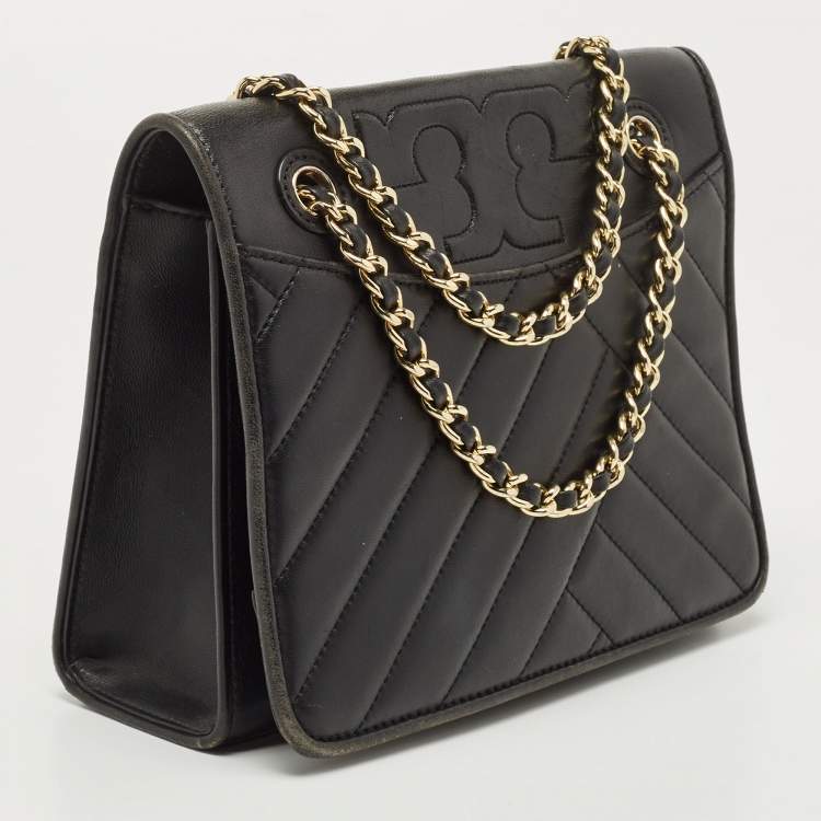 Pre Owned Tory Burch Black Quilted Leather Alexa Convertible Shoulder Bag