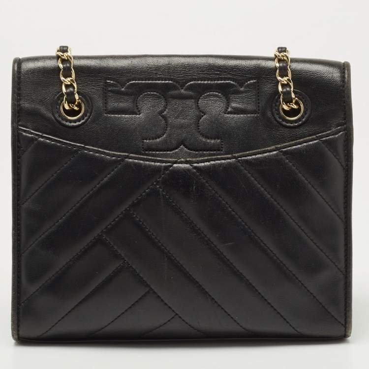 Pre Owned Tory Burch Black Quilted Leather Alexa Convertible Shoulder Bag