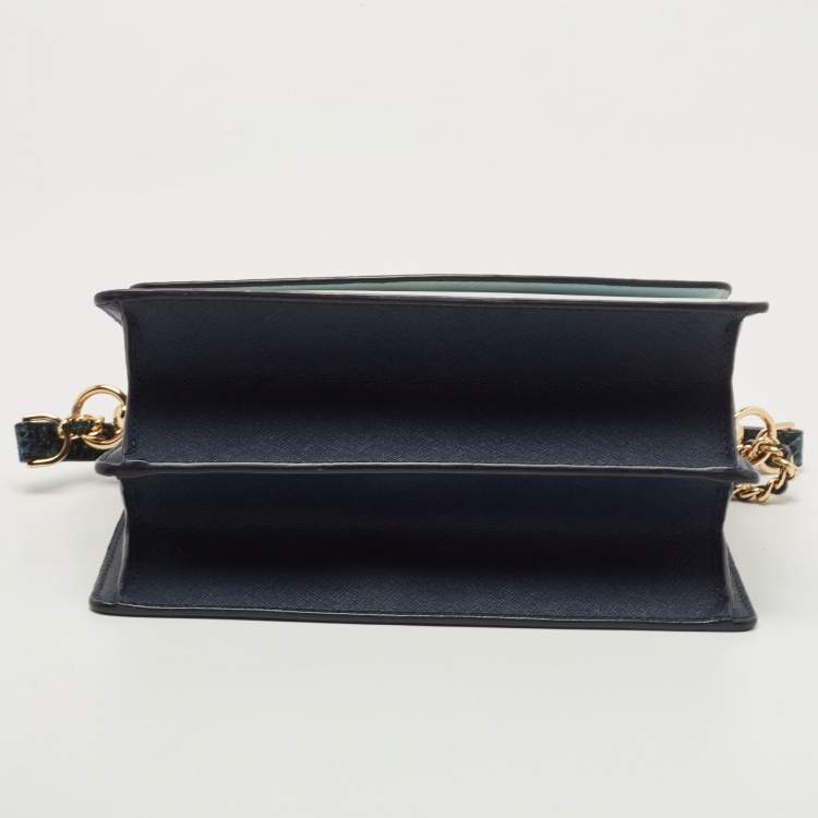 مملوكة مسبقًا Tory Burch Blue/Green Snake Embossed and Leather Parker Chain Shoulder Bag 