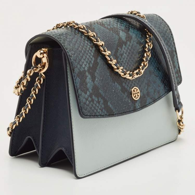 مملوكة مسبقًا Tory Burch Blue/Green Snake Embossed and Leather Parker Chain Shoulder Bag 