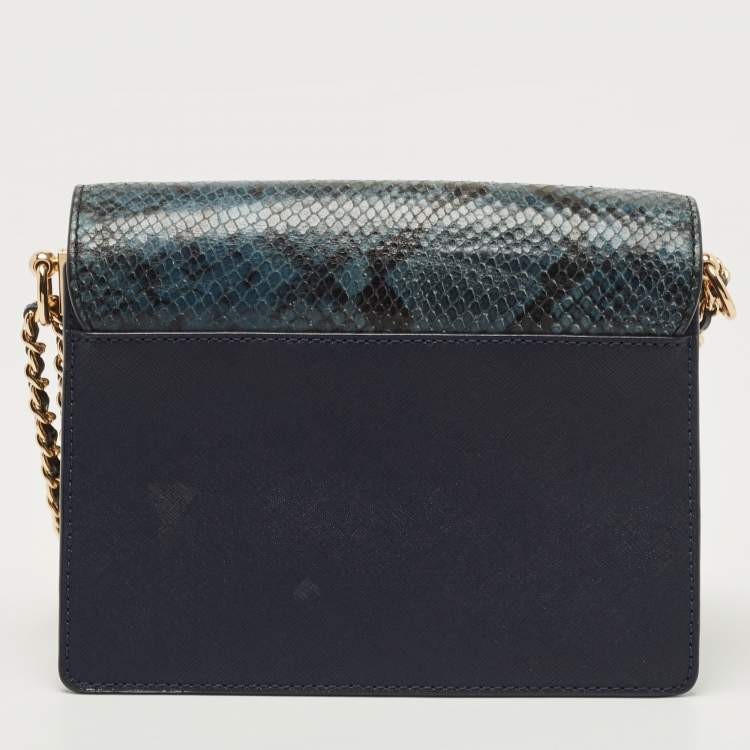 مملوكة مسبقًا Tory Burch Blue/Green Snake Embossed and Leather Parker Chain Shoulder Bag 