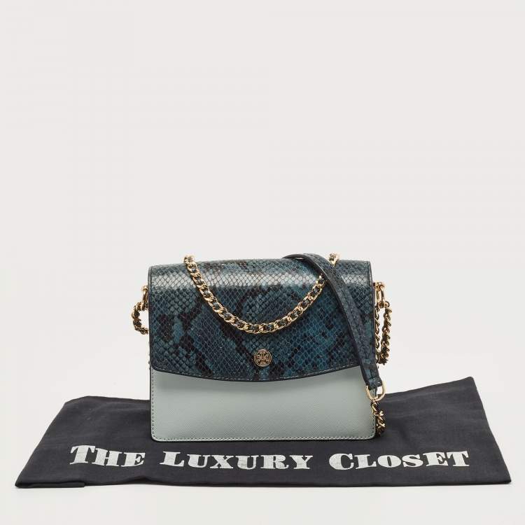 مملوكة مسبقًا Tory Burch Blue/Green Snake Embossed and Leather Parker Chain Shoulder Bag 