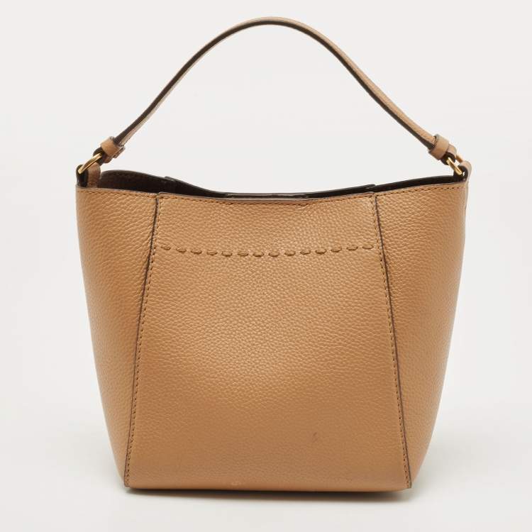 Pre Owned Tory Burch Tan Leather Small McGraw Bucket Bag