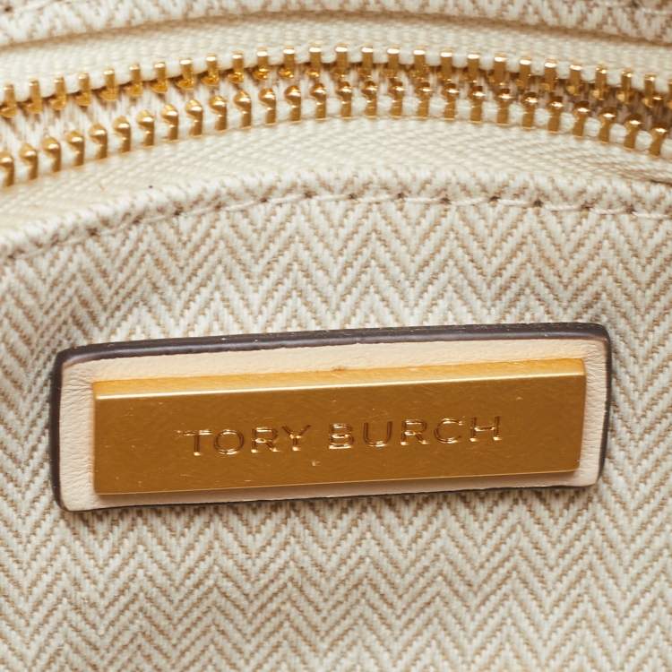 Pre Owned Tory Burch Cream Quilted Leather Small Kira Circle Bag