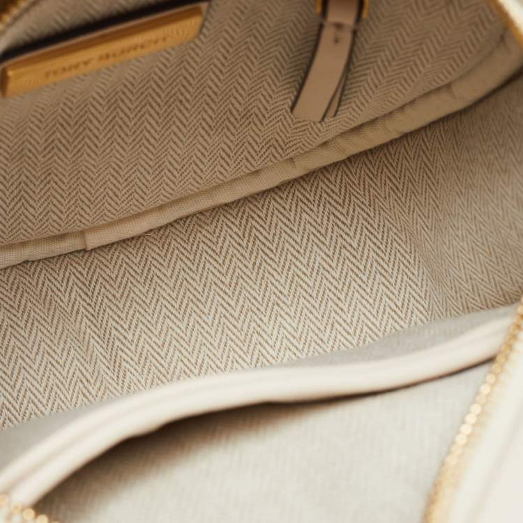 Pre Owned Tory Burch Cream Quilted Leather Small Kira Circle Bag