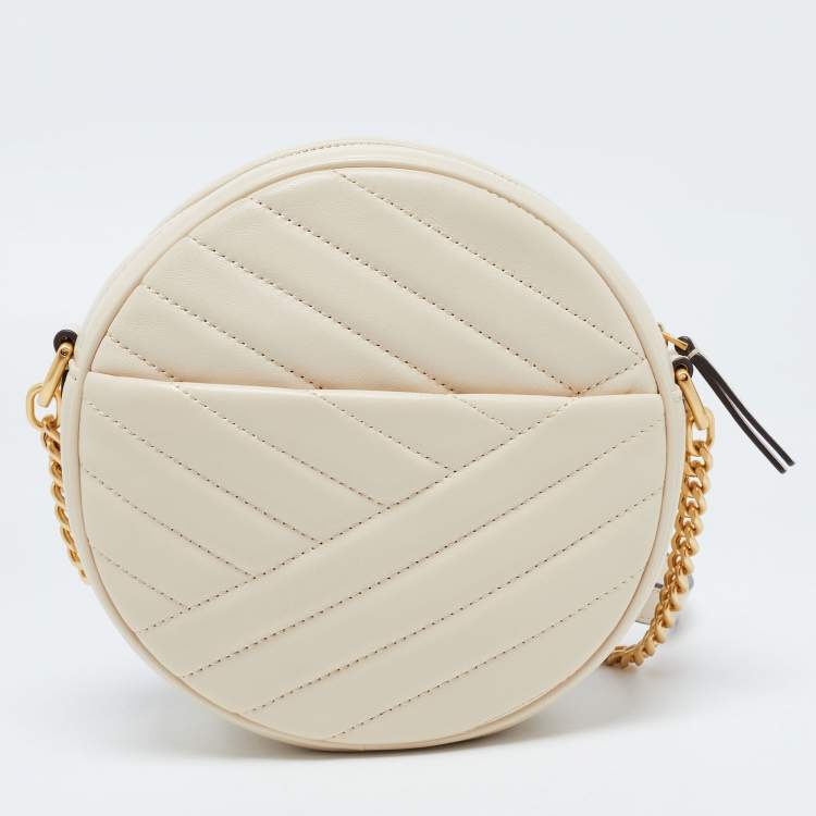 Pre Owned Tory Burch Cream Quilted Leather Small Kira Circle Bag